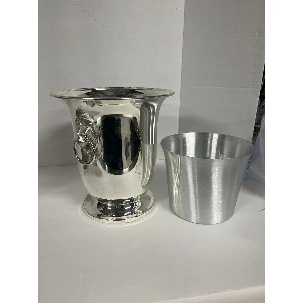 Reed & Barton Silver Champagne Bucket Wine Cooler NIB W/liner Lions Head Handles